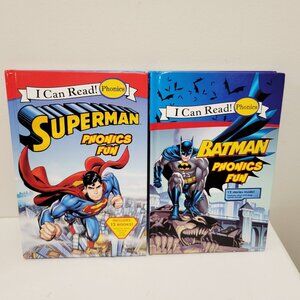 2 I Can Read Phonics DC Comic Superhero Batman and Superman Books